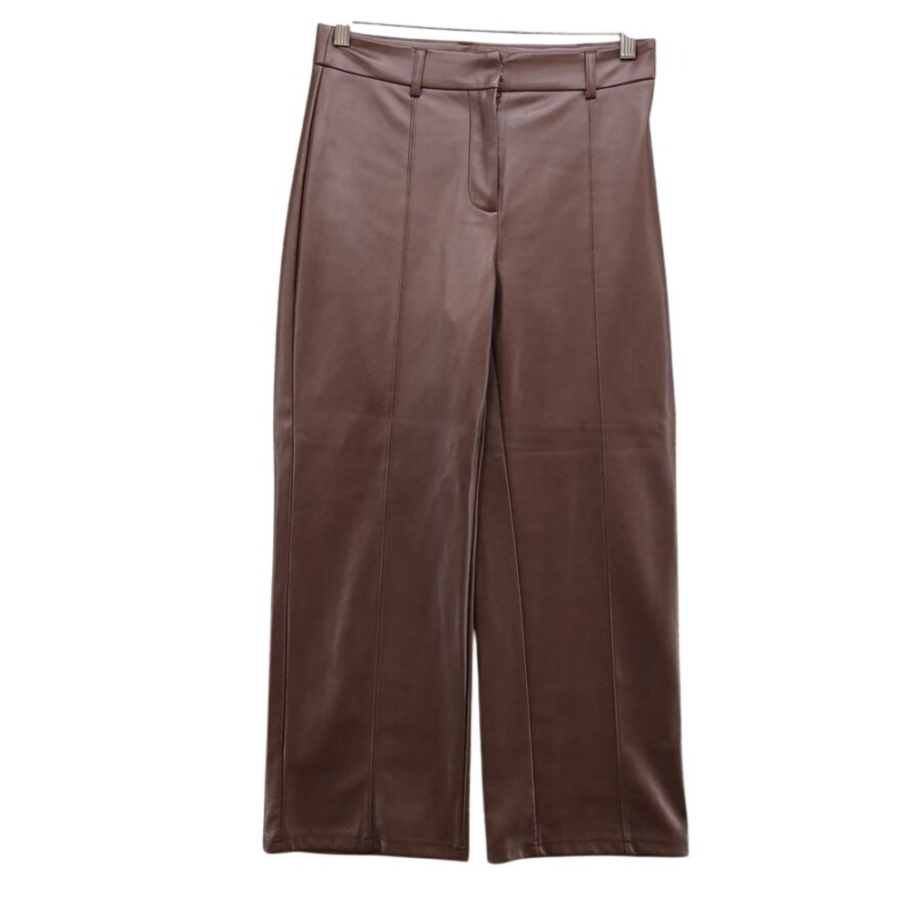 7 For All Mankind Faux Leather Pants Womens S Adult Brown Wide‎ Leg High Rise